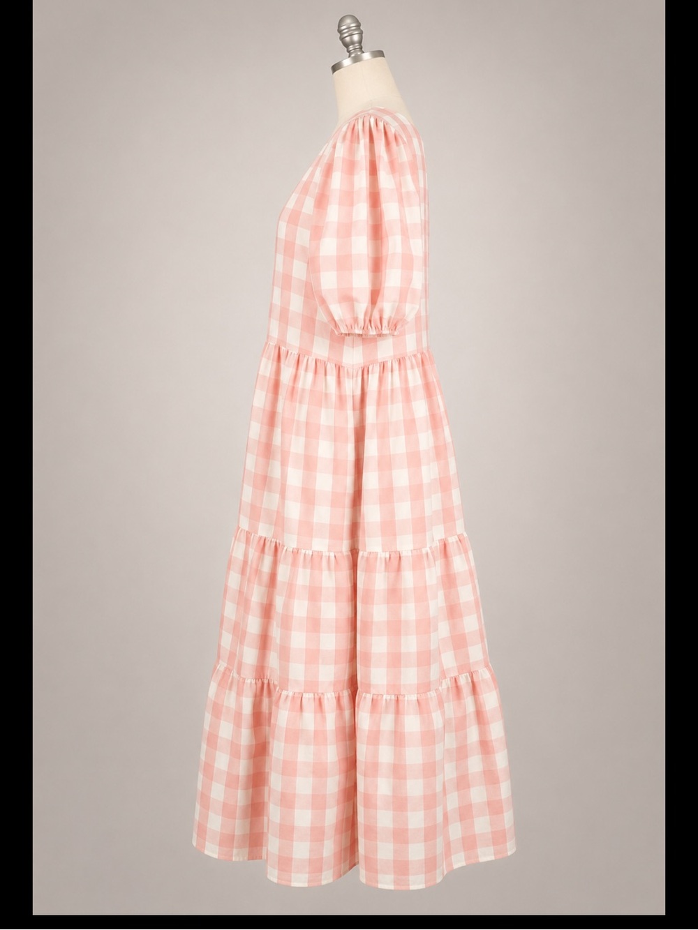 English Factory 2X Pink Gingham Puff Sleeve Tiered Maxi Dress NWT - Picture 3 of 12
